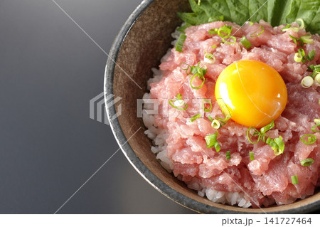 ねぎとろ丼、マグロのたたき丼を黒背景で撮影 ねぎとろ丼、マグロのたたき丼を黒背景で撮影 141727464