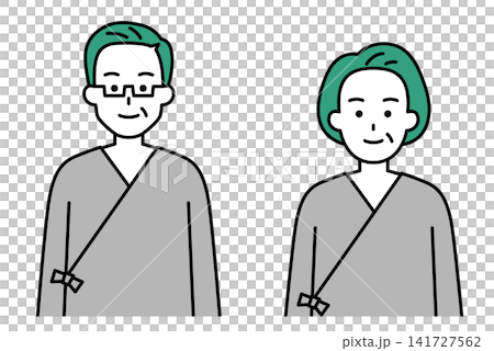 Middle-aged man and woman in hospital gowns 141727562