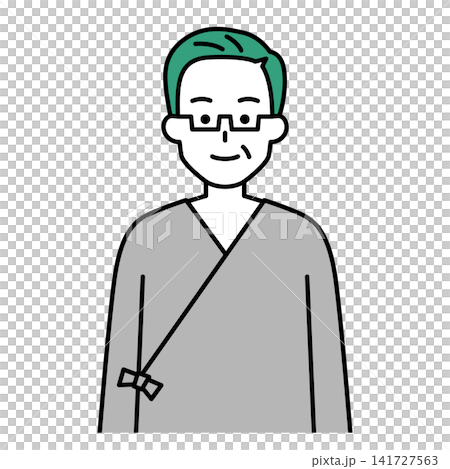 A middle-aged man in a hospital gown. A middle-aged man in a hospital gown. 141727563