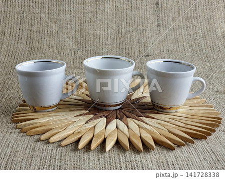 Three Vintage Porcelain Coffee Cups with Gold Trim 141728338