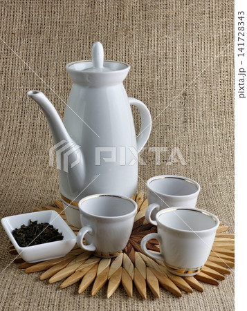 Vintage Porcelain Coffee Set with Dried Tea Leaves 141728343