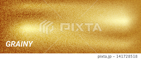 Gold sand grain creates a radiant metallic background. Dense speckles sweep across amber curves while gold foil meets fine sand dust. Glossy vector gradient artwork for greeting card design Gold sand grain creates a radiant metallic background. Dense speckles sweep across amber curves while gold foil meets fine sand dust. Glossy vector gradient artwork for greeting card design 141728518