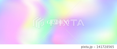 Holographic background with pastel tones and gradation foil in soft gradient for beauty product promo design . Soft holographic rainbow background with pastel blur. Vector iridescent banner for poster 141728565