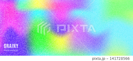 Soft gradient grain rainbow with iridescent paint glow for poster tech card. Dreamy holographic gradient and aurora grain texture. Vector hologram background in pink and blue blurred bg 141728566
