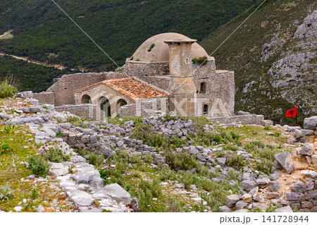 Ruined old stone Bendo Mosque in Borsh Castle, Albania Ruined old stone Bendo Mosque in Borsh Castle, Albania 141728944