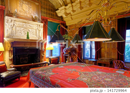 The Billiard Room Historic Interior and Carved Fireplace at Waddesdon Manor 141729964