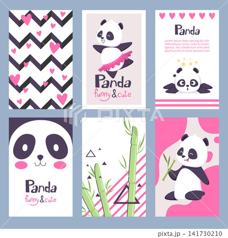 Cute funny panda banner templates set Cute funny panda banner templates set 141730210