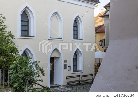 Building with arched windows in Trebic old town street 141730334