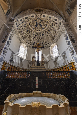 Baptismal font with Baroque altar at Trier Cathedral Baptismal font with Baroque altar at Trier Cathedral 141730339