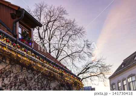Building rooftop decorating for Christmas in Znojmo Building rooftop decorating for Christmas in Znojmo 141730418