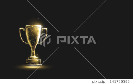 3D golden sport cup. Victory, sporting success, championship win, first place, competition award, achievement, prize, top ranking, world leadership, winner concept 141730593