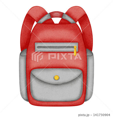 Watercolor illustration of a red and gray school backpack isolated on white. Traditional symbol of the first of September, knowledge day, back to school season Watercolor illustration of a red and gray school backpack isolated on white. Traditional symbol of the first of September, knowledge day, back to school season 141730904