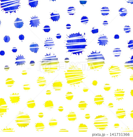 Hand-painted watercolor texture combines golden yellow and sky blue paint blots in dynamic artistic layout 141731366
