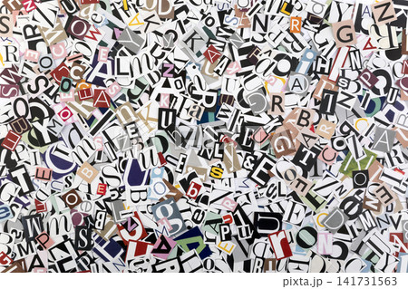 Pile of many colorful letters from newspapers and magazines 141731563