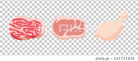 可愛い牛ステーキ肉と豚ロース肉と鶏もも肉のベクターイラストアイコンセット 可愛い牛ステーキ肉と豚ロース肉と鶏もも肉のベクターイラストアイコンセット 141731838