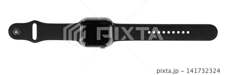 Modern black smartwatch with silicone strap isolated on white background Modern black smartwatch with silicone strap isolated on white background 141732324