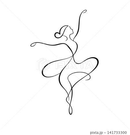 A girl dancing is drawn in one line art style. Body expression. Printable art. Hand drawn. Not AI, vector illustration. A girl dancing is drawn in one line art style. Body expression. Printable art. Hand drawn. Not AI, vector illustration. 141733300