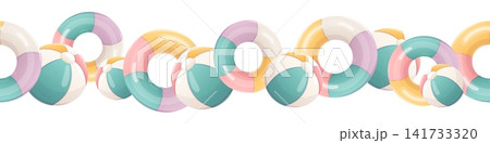 A seamless vector border multicoloured inflatable rings 141733320