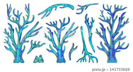 Blue Watercolor Hero Reef Corals Blue Watercolor Hero Reef Corals 141733689