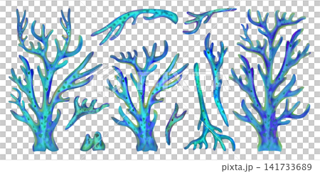 Blue Watercolor Hero Reef Corals Blue Watercolor Hero Reef Corals 141733689