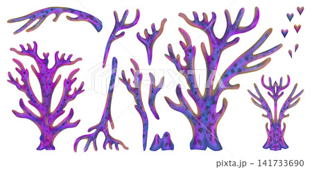 Large Watercolor Branch Reef Corals 141733690
