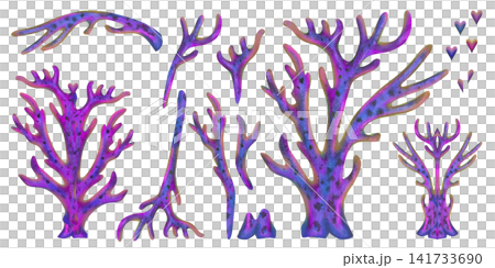 Large Watercolor Branch Reef Corals 141733690