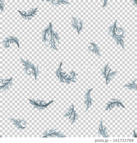 Elegant watercolor seamless pattern featuring scattered ornamental leaves in a natural flowing arrangement. Ideal for wallpaper, textiles, branding and elegant surface design Elegant watercolor seamless pattern featuring scattered ornamental leaves in a natural flowing arrangement. Ideal for wallpaper, textiles, branding and elegant surface design 141733709