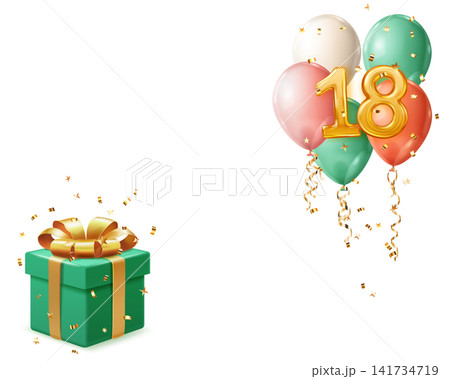 18th birthday celebration with gifts and balloons. 18th birthday celebration with gifts and balloons. 141734719