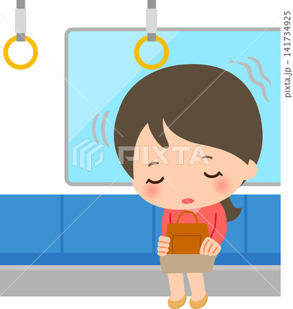 電車のシートで居眠りする若い女性 電車のシートで居眠りする若い女性 141734925