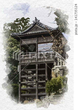 水彩画風　倉敷美観地区　阿智神社　絵馬殿　岡山県倉敷市 141735124