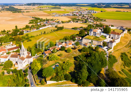 Drone view of French village of Villebois-Lavalette with caslte Drone view of French village of Villebois-Lavalette with caslte 141735905