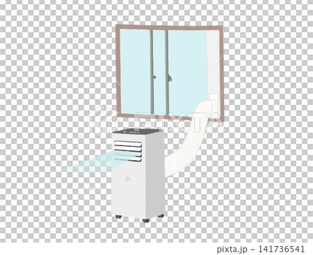 Vector illustration of a spot cooler operating with an exhaust duct attached to a window. Vector illustration of a spot cooler operating with an exhaust duct attached to a window. 141736541