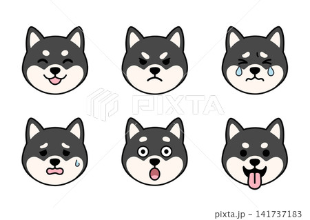 かわいい黒柴の顔アイコン 表情6種セット かわいい黒柴の顔アイコン 表情6種セット 141737183