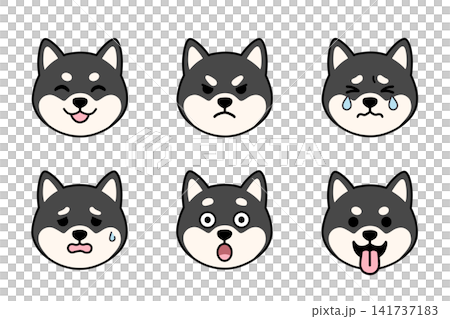 かわいい黒柴の顔アイコン 表情6種セット かわいい黒柴の顔アイコン 表情6種セット 141737183