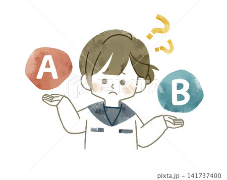 比較をしている困った表情の女子学生-水彩 比較をしている困った表情の女子学生-水彩 141737400