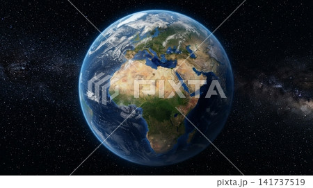 Planet Earth from space showing Africa, Europe and Middle East with Milky Way galaxy Planet Earth from space showing Africa, Europe and Middle East with Milky Way galaxy 141737519
