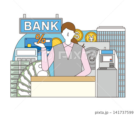 銀行と女性行員 銀行と女性行員 141737599