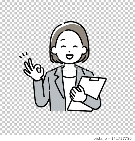 一幅插圖,描繪了一位身穿西裝的女士做出“OK”手勢。 一幅插圖,描繪了一位身穿西裝的女士做出“OK”手勢。 141737750