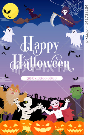 ハロウィンのモンスターたちのにぎやかなテンプレート2_縦 ハロウィンのモンスターたちのにぎやかなテンプレート2_縦 141738184