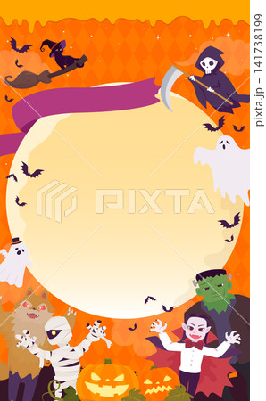 ハロウィンのモンスターたちのにぎやかなフレーム3_縦 141738199