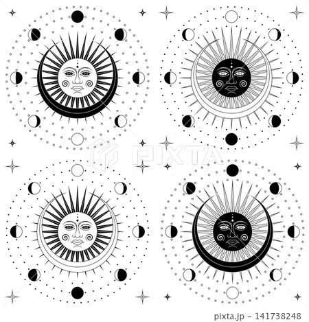 Line art solar eclipse with moon icon 141738248