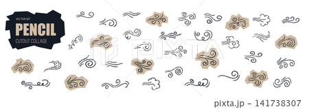 Doodle wind motion. Wind and wave scribble elements. Pencil drawing weather icons. Collage style. Vector scrapbook sticker Doodle wind motion. Wind and wave scribble elements. Pencil drawing weather icons. Collage style. Vector scrapbook sticker 141738307