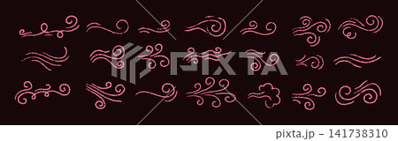 Hand scribbled wind and wave elements. Abstract motion with rough texture. Dynamic energy vector doodles in pink color Hand scribbled wind and wave elements. Abstract motion with rough texture. Dynamic energy vector doodles in pink color 141738310