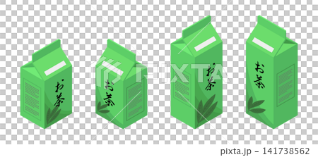 紙パック入り緑茶の立体イラストセット 141738562