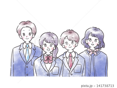 笑顔の4人家族の水彩風イラスト フォーマルな服装 笑顔の4人家族の水彩風イラスト フォーマルな服装 141738713