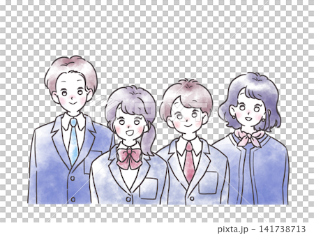 笑顔の4人家族の水彩風イラスト フォーマルな服装 笑顔の4人家族の水彩風イラスト フォーマルな服装 141738713