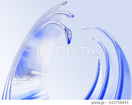 Abstract light blue 3d background with transparent liquid glass ribbons wave lines. Plastic or acrylic curve sheets with sharp edges, layer effect. Water splash or modern tech design. 3D illustration Abstract light blue 3d background with transparent liquid glass ribbons wave lines. Plastic or acrylic curve sheets with sharp edges, layer effect. Water splash or modern tech design. 3D illustration 141738841