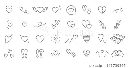ハート 手描き風 あしらい 落書き シンプル セット ハート 手描き風 あしらい 落書き シンプル セット 141739365