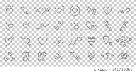ハート 手描き風 あしらい 落書き シンプル セット ハート 手描き風 あしらい 落書き シンプル セット 141739365