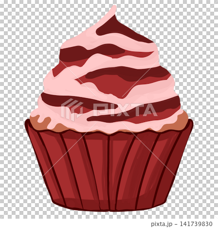 Cute Flat Illustration of Pink Frosted Cupcake with Swirl Isolated on White Cute Flat Illustration of Pink Frosted Cupcake with Swirl Isolated on White 141739830